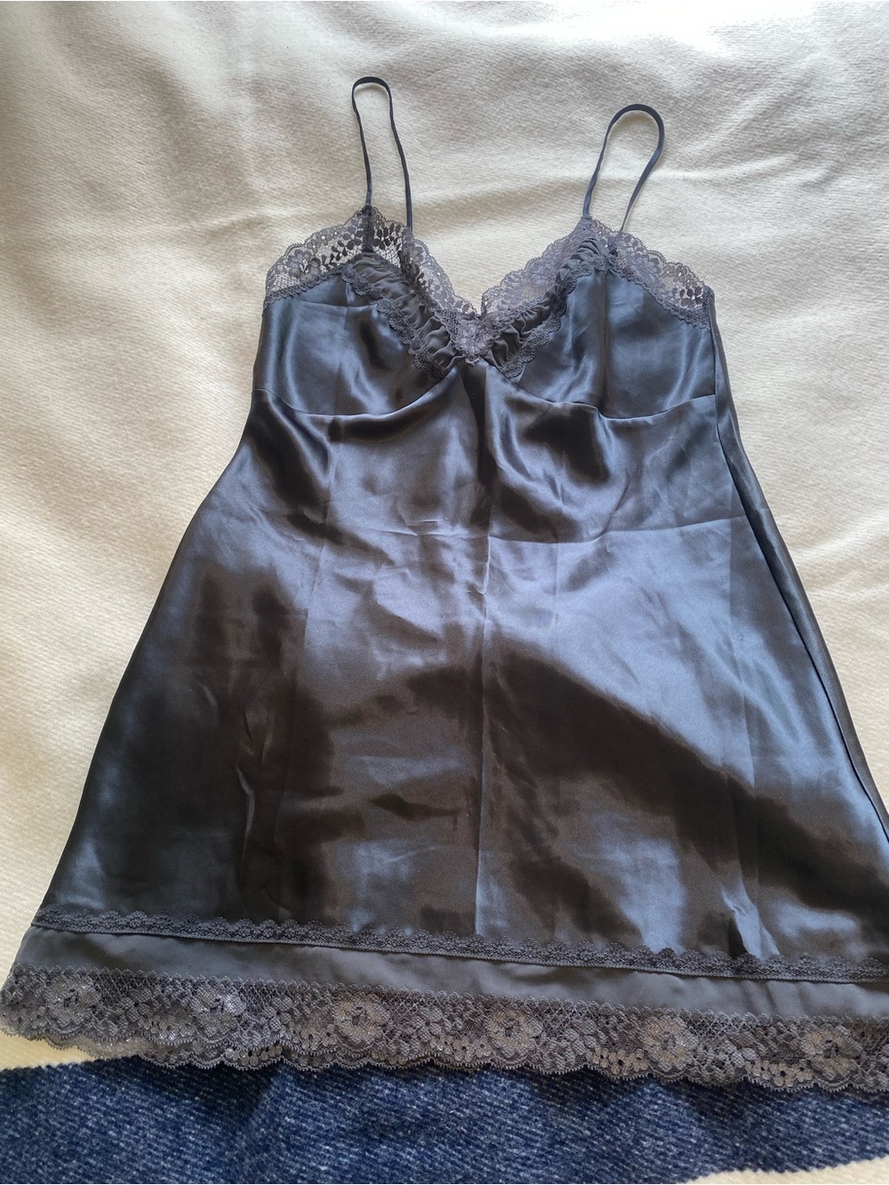 Victoria’s Secret Satin Lace Chemise Slip Dress Nightgown Gray M